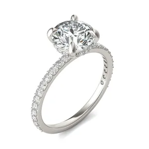 Round Custom Hidden Halo 3/4 Eternity Engagement Ring Setting image, 